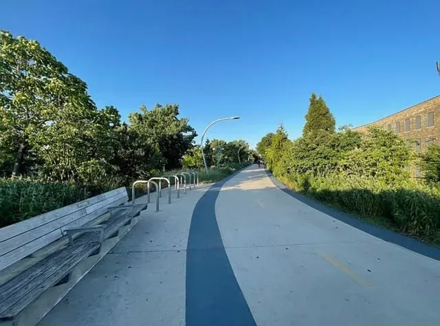 a view of a road with a yard