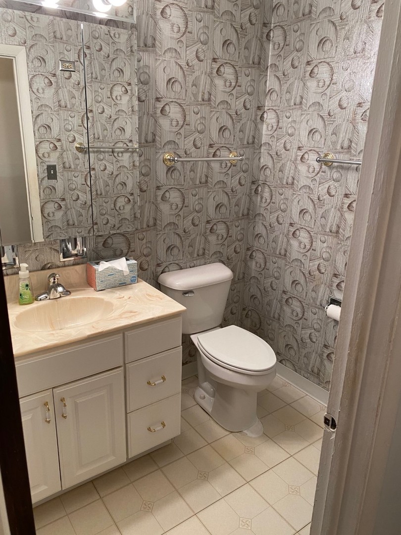 906 East Old Willow Road, Unit 104 Prospect Heights, IL 60070 - Photo 17 of 20 a bathroom with a granite countertop toilet and a sink