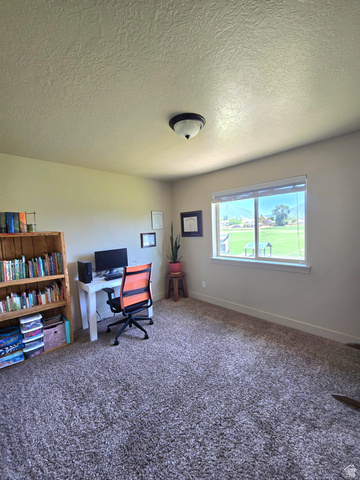 601 West 150 North, Unit 25 Springville, UT 84663 - Photo 24 of 29 Carpeted room featuring a large window, a built-in wooden bookshelf, and a ceiling-mounted light fixture
