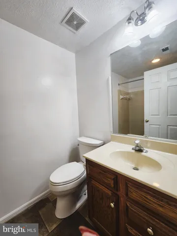 a bathroom with a sink a toilet and mirror