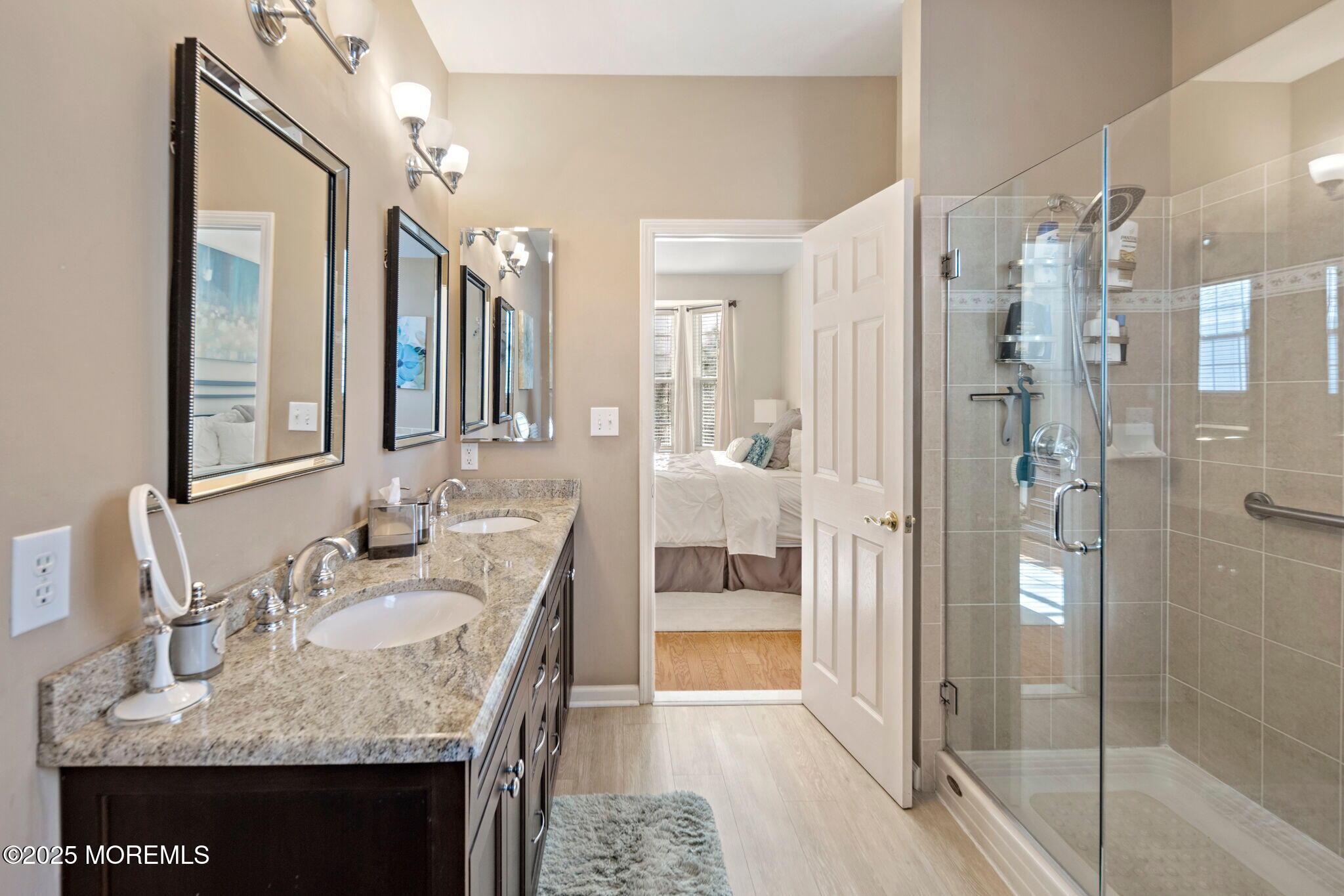 87 Pond View Circle Barnegat, NJ 08005 - Photo 39 of 66 a bathroom with a granite countertop sink shower and a mirror