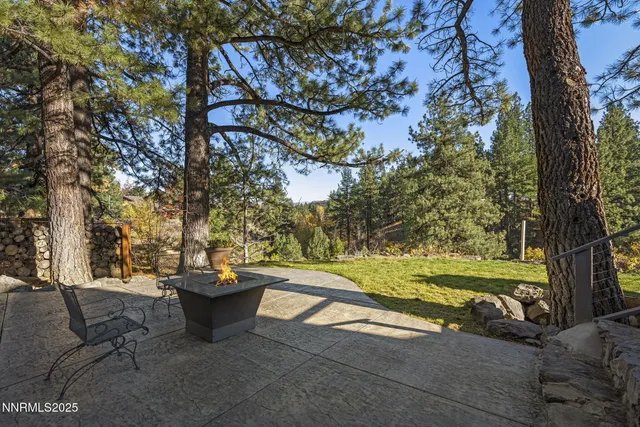 a view of a bench in a garden
