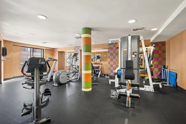 a view of a room with gym equipment