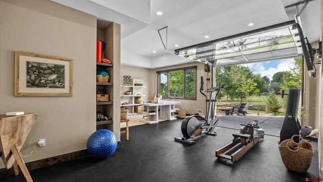 a view of a room with gym equipment