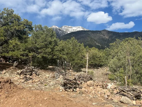 a view of a yard with mountains in the background