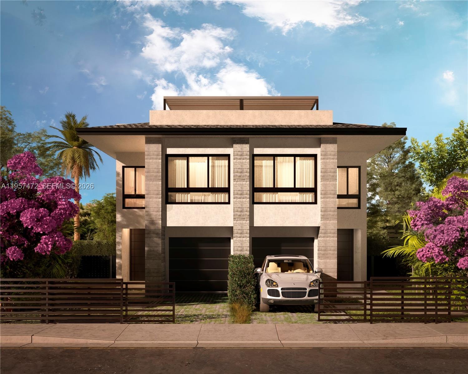 a car parked in front of a house