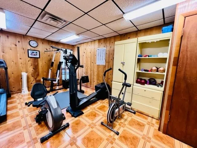 a view of a room with gym equipment
