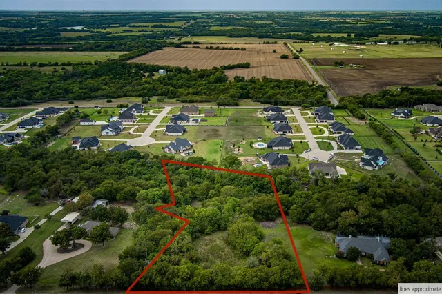 an aerial view of residential houses with outdoor space and river