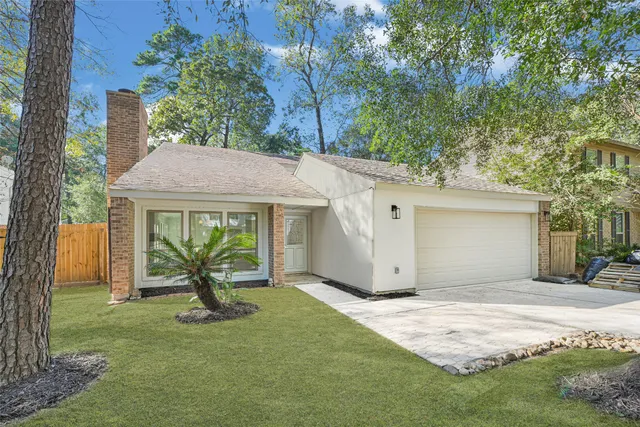 a view of a house with backyard and a tree