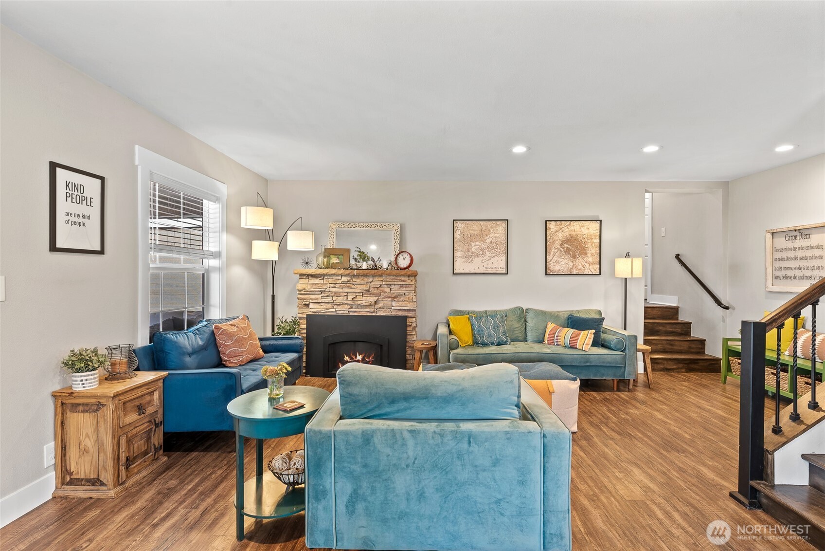 1020 Joni Lane Wenatchee, WA 98801 - Photo 2 of 40 a living room with fireplace furniture and a wooden floor