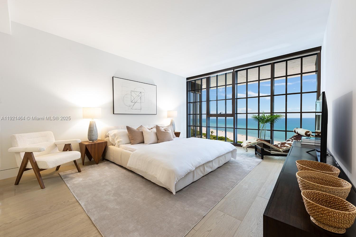 8955 Collins Avenue, Unit 402 Surfside, FL 33154 - Photo 16 of 20 a spacious bedroom with a bed and glass window