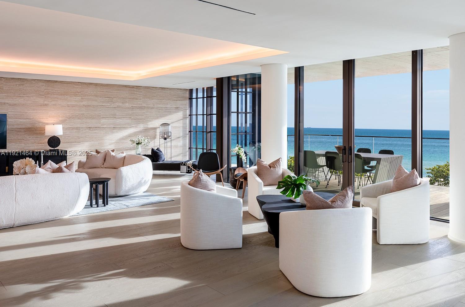 8955 Collins Avenue, Unit 402 Surfside, FL 33154 - Photo 2 of 20 a living room with furniture and large windows