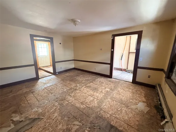 a view of a room with a window