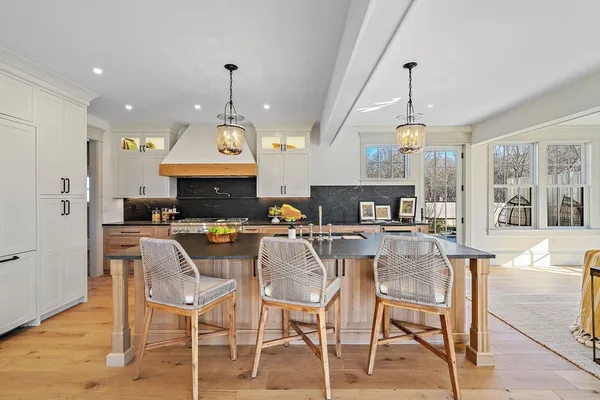a view of a dining area with furniture