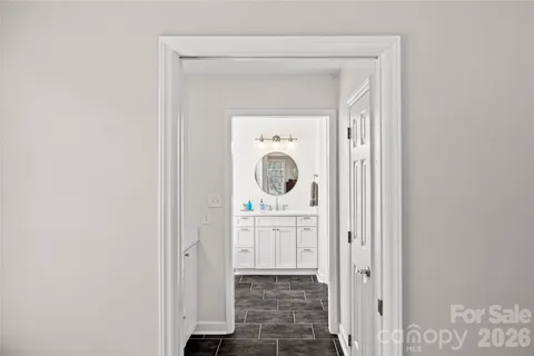 a bathroom with a mirror