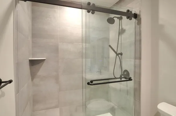 a bathroom with a shower