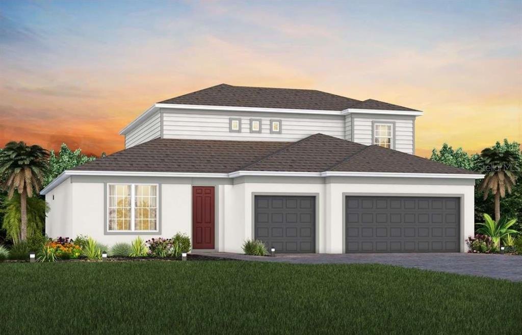 Florida Mediterranean FM1 Exterior Design. Artistic rendering for this new construction home. Pictures are for illustrative purposes only. Elevations, colors and options may vary.