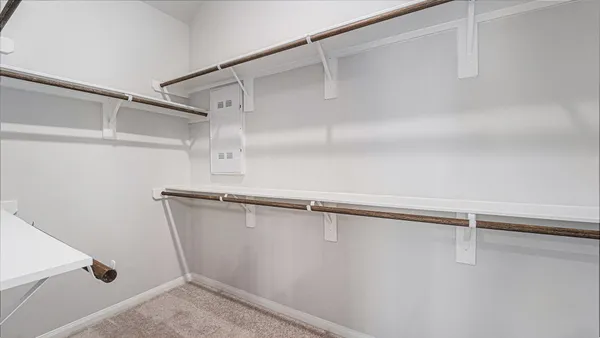 a view of a room with racks on the wall