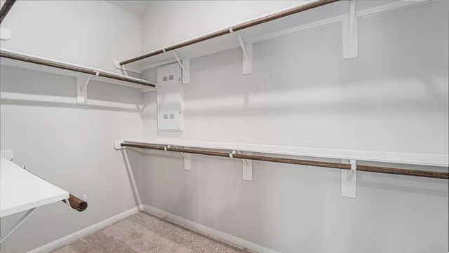 a view of a room with racks on the wall