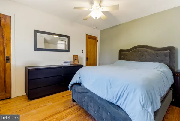 a bedroom with a bed and a dresser