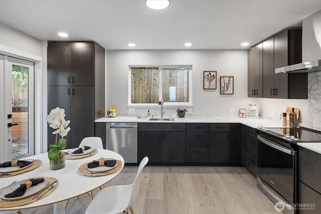 a workspace with furniture and a window