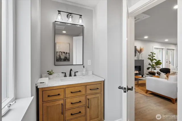 a spacious bedroom with a bed and a couch