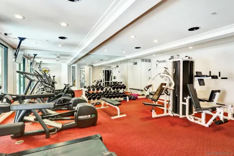 a view of a room with gym equipment