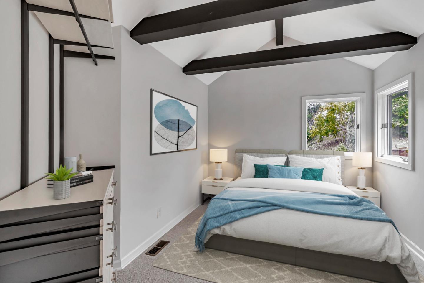 2647 Alpine Road Menlo Park, CA 94025 - Photo 11 of 29 a bedroom with a bed and a potted plant on the dresser