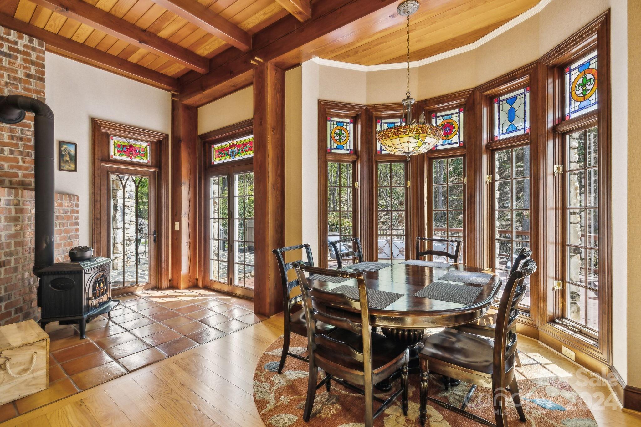 5712 Summit Road Purlear, NC 28665 - Photo 14 of 48 a view of a dining room with furniture large windows and wooden floor