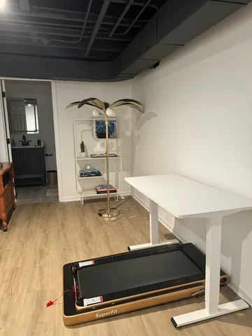 a room with gym equipment