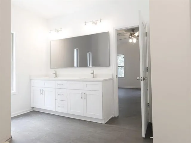 a view of a hallway with a garage