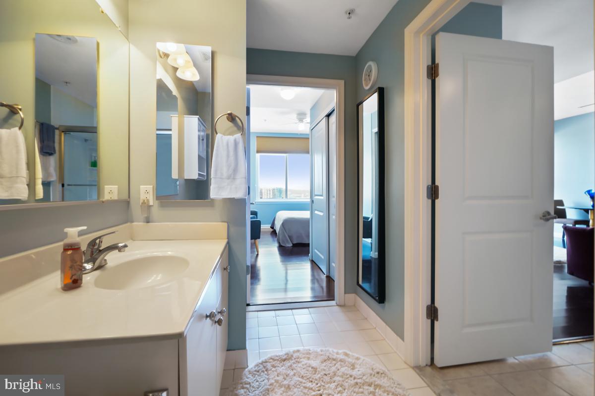 930 Wayne Avenue, Unit 1407 Silver Spring, MD 20910 - Photo 27 of 31 a en suite bathroom with a sink and a large mirror