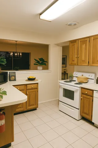 a kitchen with stainless steel appliances a stove a sink and a microwave