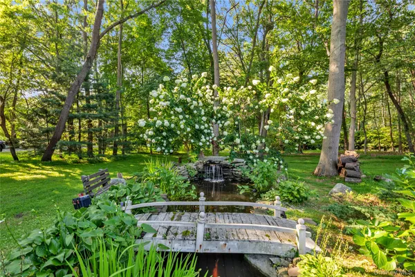 a view of a yard with table and chairs and potted plants