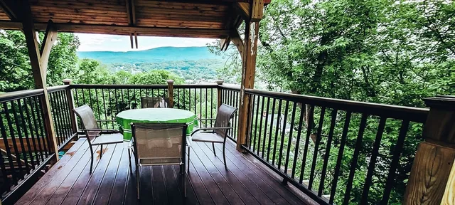 a view of a two chairs in the deck