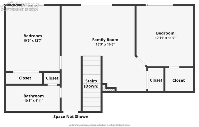 31 Wahsatch Road Florissant, CO 80816 - Photo 45 of 46 Basement floorplan ****THE MECHANICAL ROOM AND LAUNDRY ARE NOT SHOWN IN THIS DIAGRAM****
It is found on the other side of the bathroom. Enter into the 7' x 8' mechanical room then there is another door to access the laundry room 6' x 10'