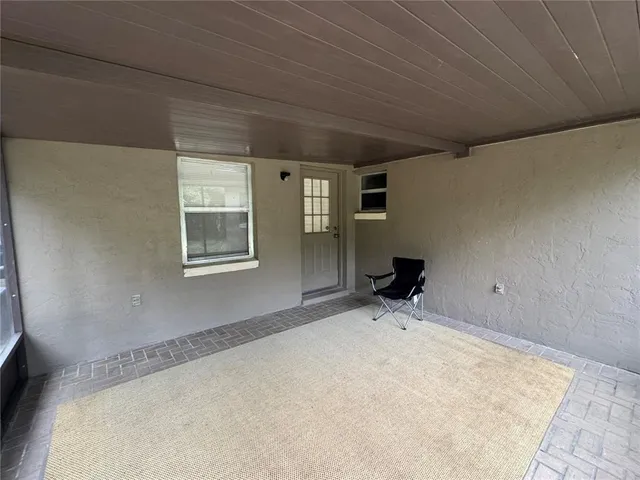 a view of a garage with storage