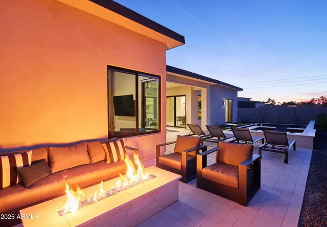 a outdoor living space with furniture and mountain view