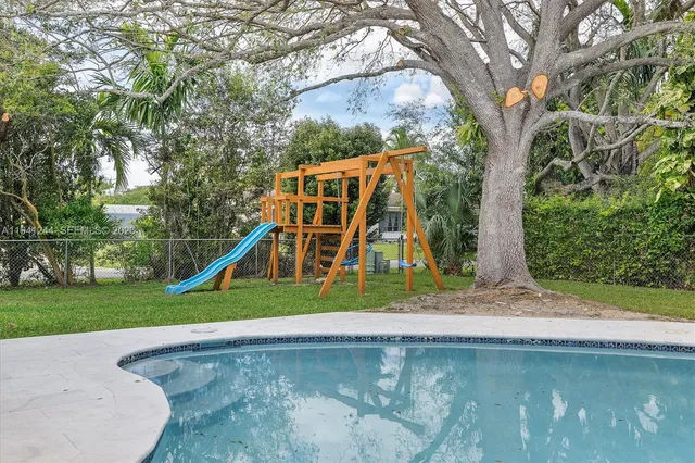 a view of a park with slide