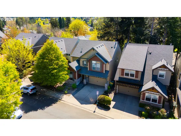 a aerial view of a house with a garden