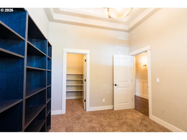 a view of closet area with empty racks