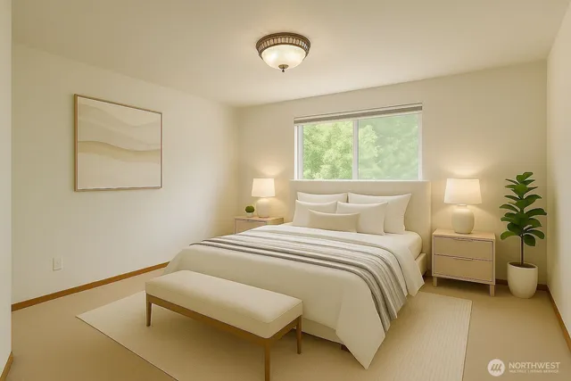 a bedroom with a bed and window