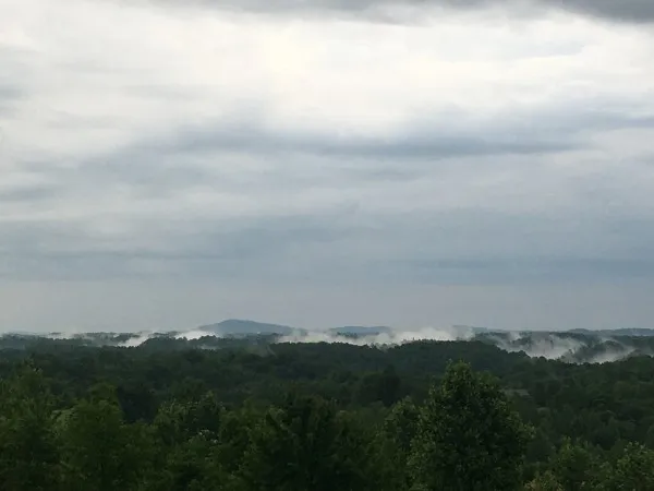 a view of a city and mountain in back