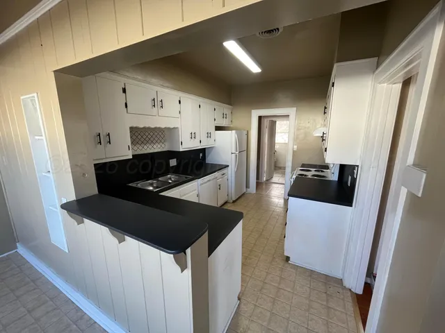 a kitchen with a stove a sink and a refrigerator