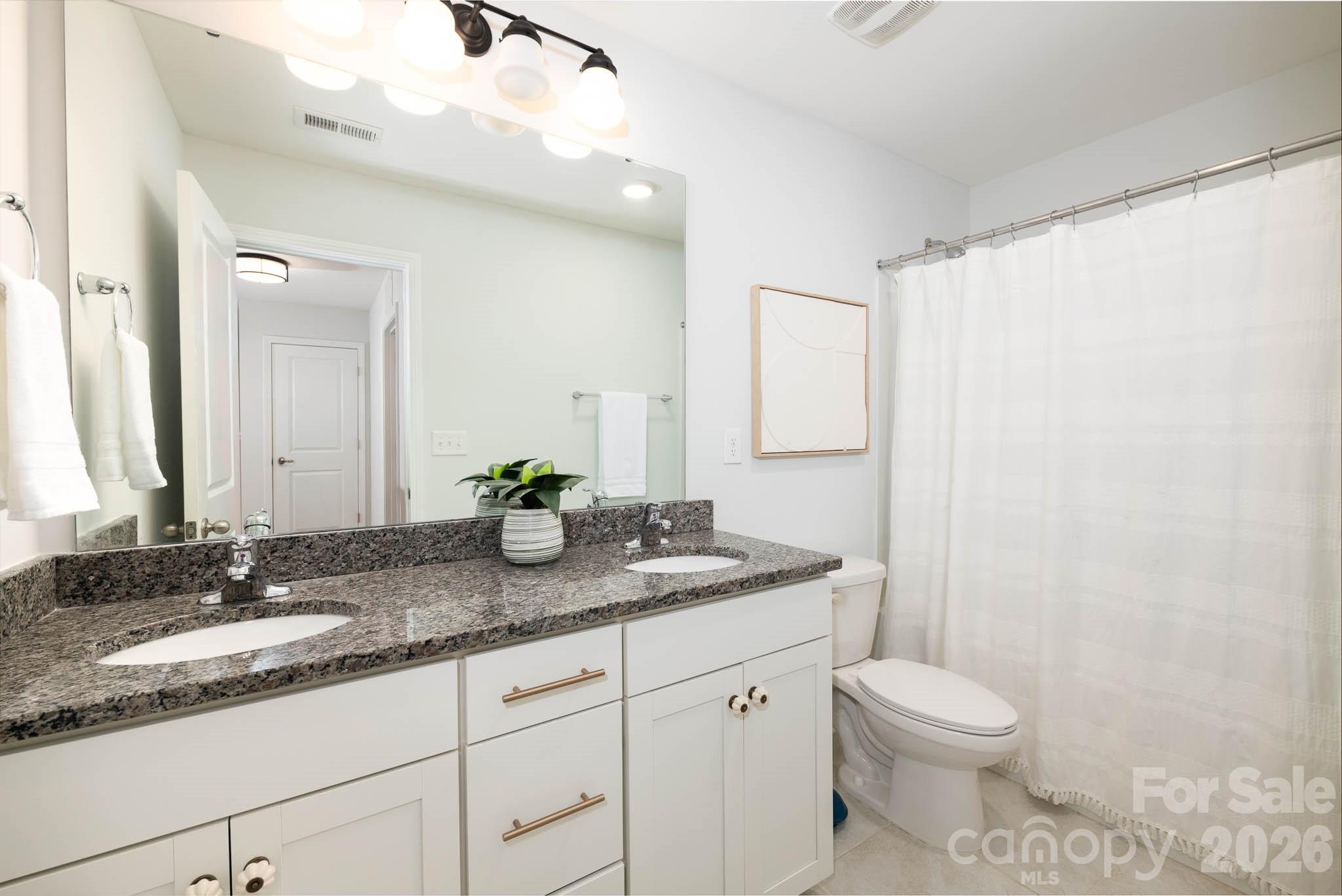 108 Chance Road Mooresville, NC 28115 - Photo 24 of 37 a bathroom with a granite countertop sink a toilet and a mirror