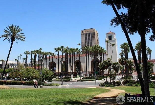 an outdoor space with lots of lights