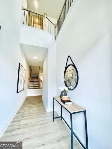 a view of staircase with furniture