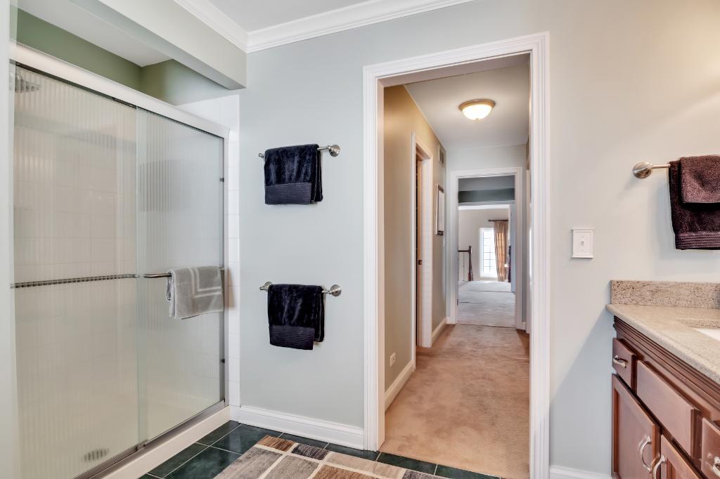 807 Sharp Court Elburn, IL 60119 - Photo 24 of 44 a view of a hallway with bathroom and wooden floor
