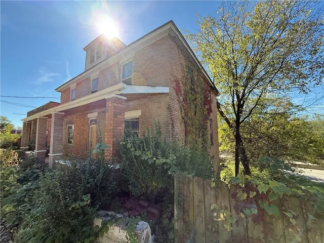 a front view of a house with plants and trees