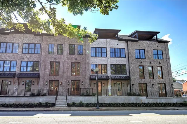 a front view of a building and a street